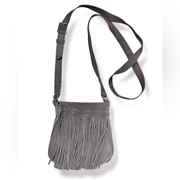 MINNETONKA Grey Suede Crossbody Fringe Flap Adjustable Strap - Picture 1 of 7